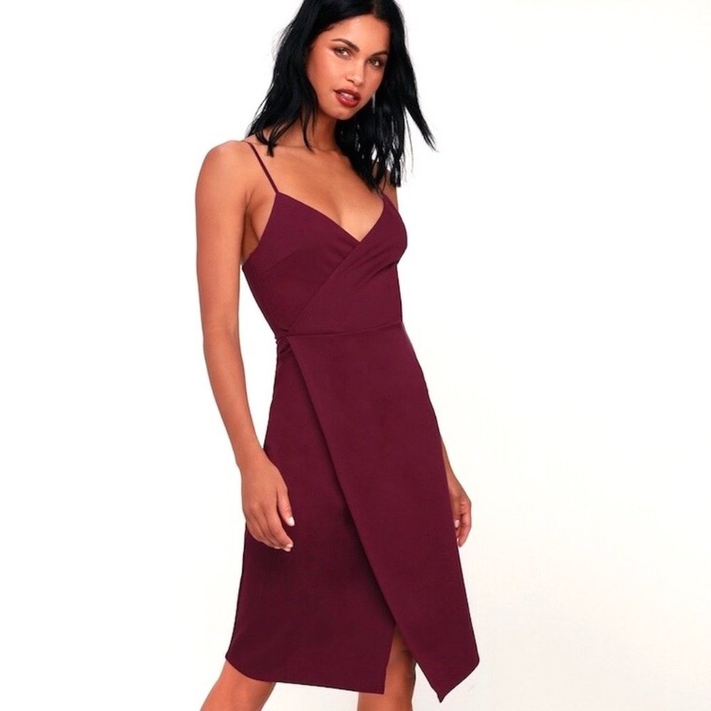 Lulu's Have You Heard Wrap Surplice Midi Dress